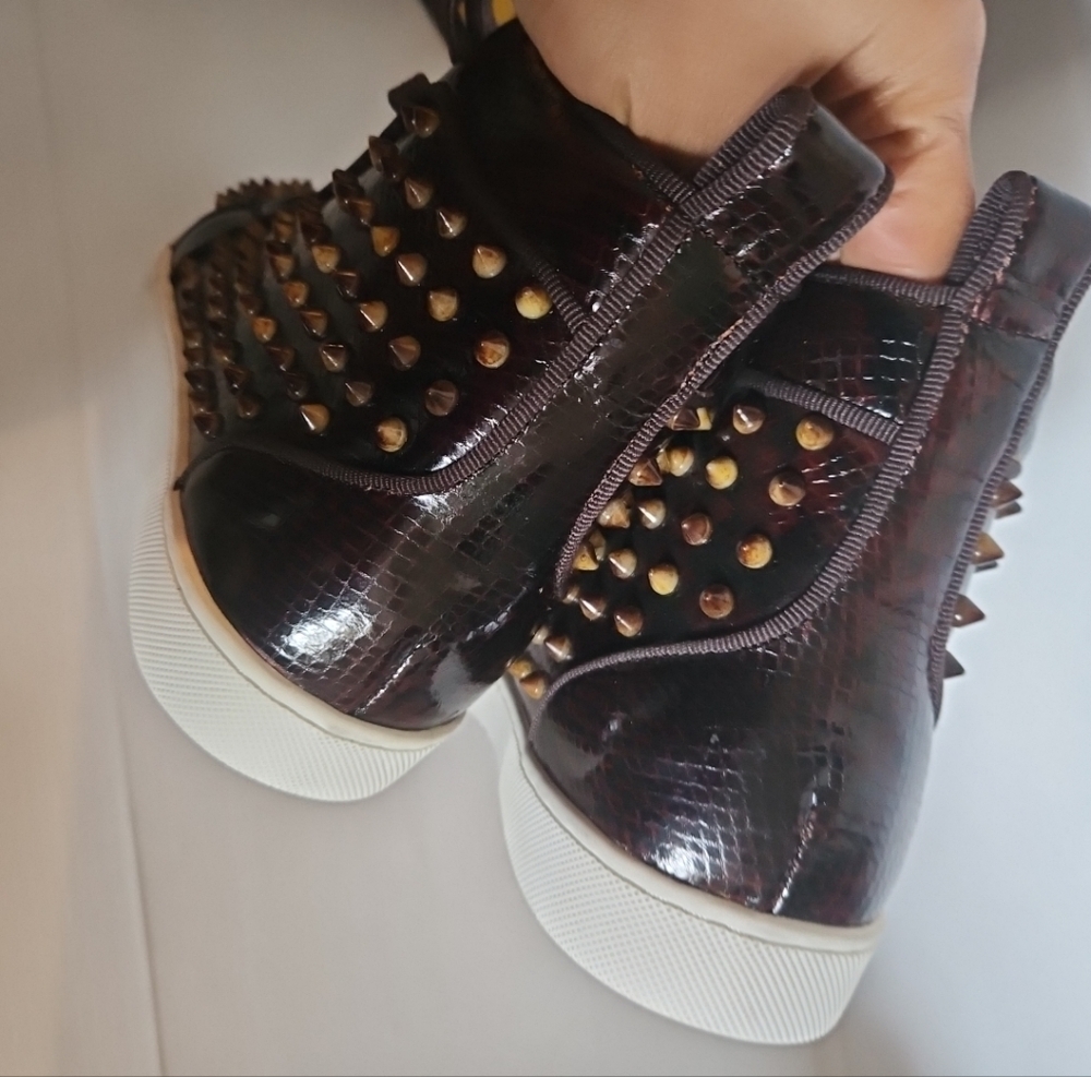 New Barocco LA Men's High-Top Sneakers Brown Leather Studded" - Picture 5 of 11